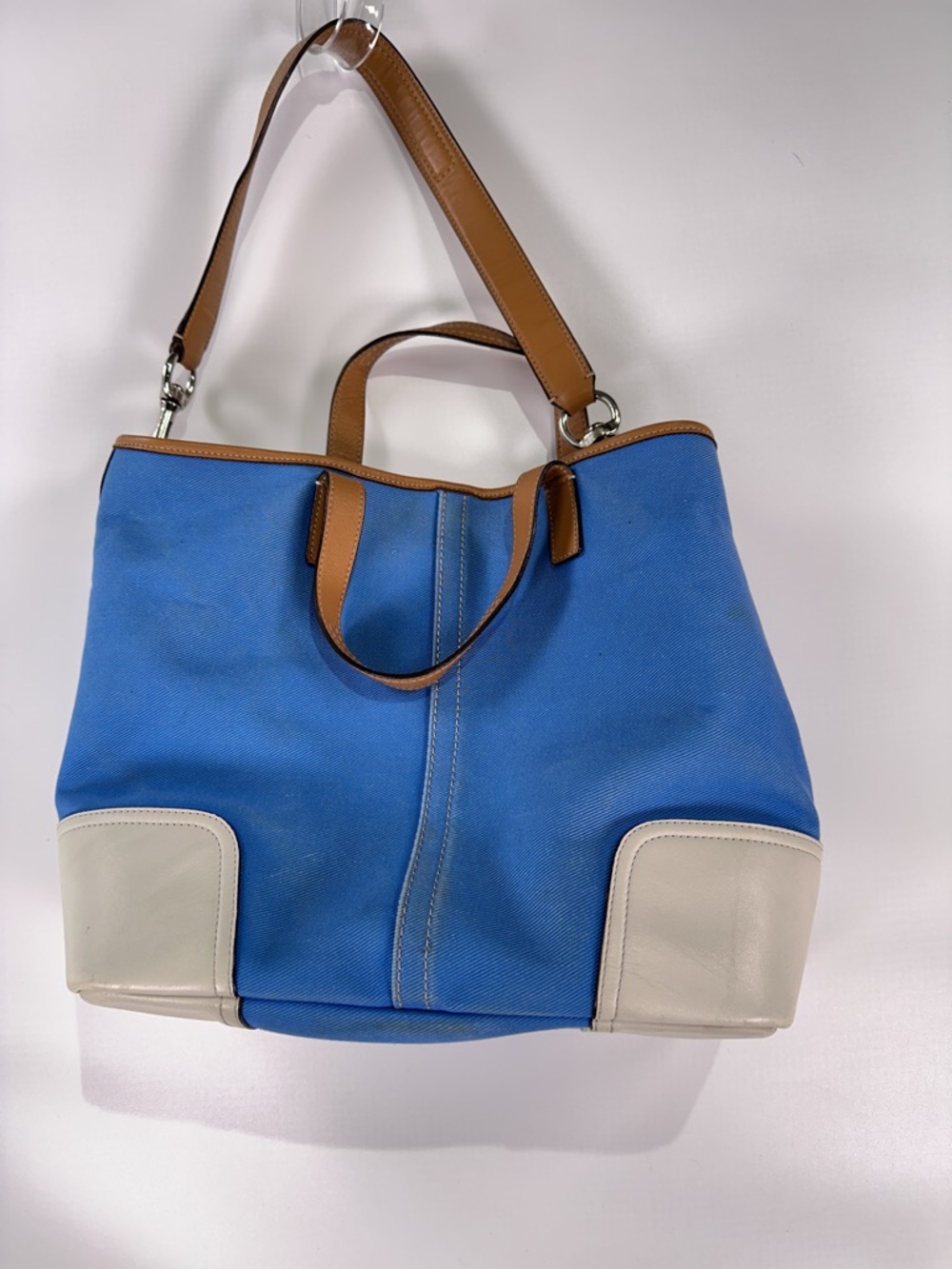 Coach Hadley Duffle Tote F28286 Twill Leather Brilliant Blue Large - Picture 3 of 16